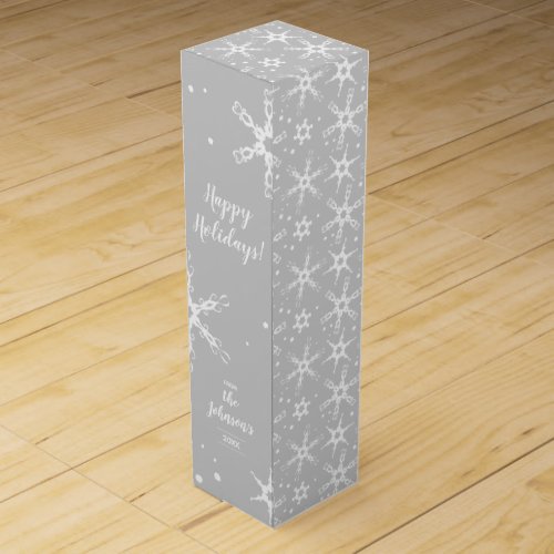 Modern Snowflake Personalized Wine Bottle Gift Box