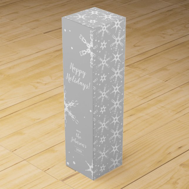 Modern Snowflake Personalized Wine Bottle Gift Box (Back)