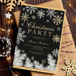 Modern snowflake pine black winter Christmas  Invitation<br><div class="desc">A modern winter Holiday  Christmas gold glitter,  silver and white snowflakes illustration on editable black background,  all the illustrations color are editable to match your own color palette with white pine tree branches on black background with an elegant script typography.</div>