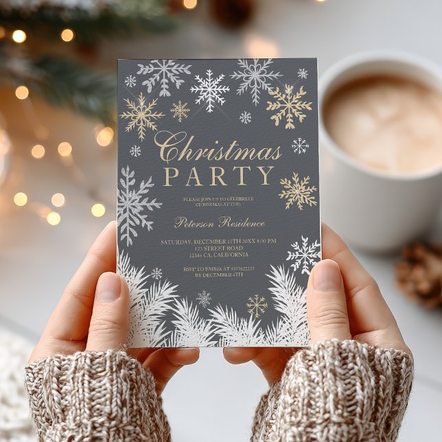 Modern snowflake pine gray winter Christmas party Invitation (Modern snowflake pine gray winter Christmas party Invitation)