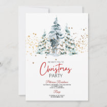 Modern snowflake pine navy winter Christmas party Invitation