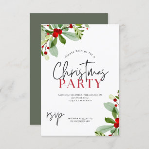 Modern snowflake pine navy winter Christmas party Invitation