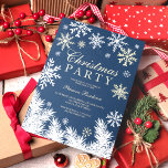 Modern snowflake pine navy winter Christmas party Invitation<br><div class="desc">A modern winter Holiday  Christmas gold glitter,  silver and white snowflakes illustration on editable navy blue background,  all the illustrations color are editable to match your own color palette with white pine tree branches on navy blue background with an elegant script typography.</div>