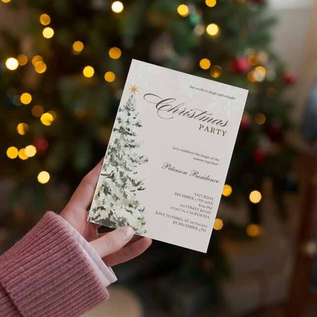 Modern snowflake pine navy winter Christmas party Invitation (Creator Uploaded)