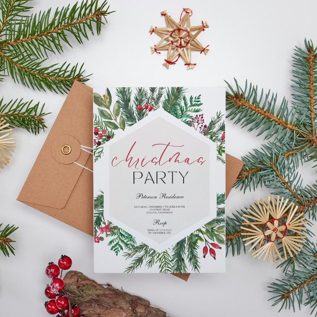 Modern snowflake pine navy winter Christmas party Invitation (Creator Uploaded)