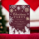 Modern snowflake pine red winter Christmas party Invitation<br><div class="desc">A modern winter Holiday  Christmas gold glitter,  silver and white snowflakes illustration on editable red background,  all the illustrations color are editable to match your own color palette with white pine tree branches on red burgundy background with an elegant script typography.</div>