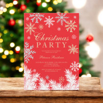 Modern snowflake pine red winter Christmas party Invitation