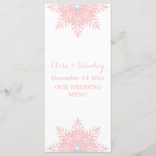 Modern snowflake pink, white wedding menu card