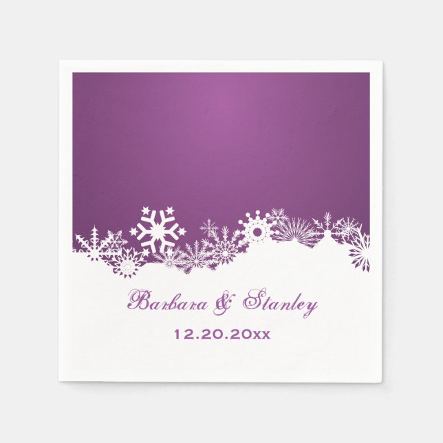 Modern Snowflake purple white winter wedding Napkins (Front)