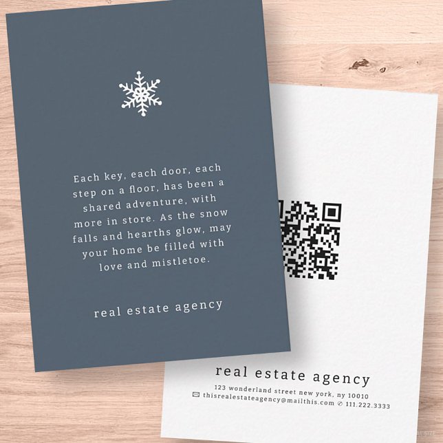 Modern Snowflake Real Estate Business Holiday Note Card (Creator Uploaded)