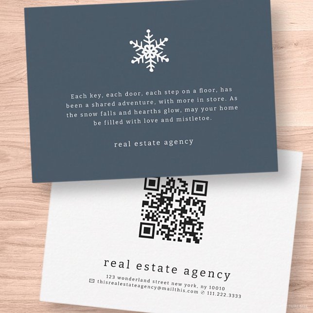 Modern Snowflake Real Estate Business Holiday Note Card (Creator Uploaded)