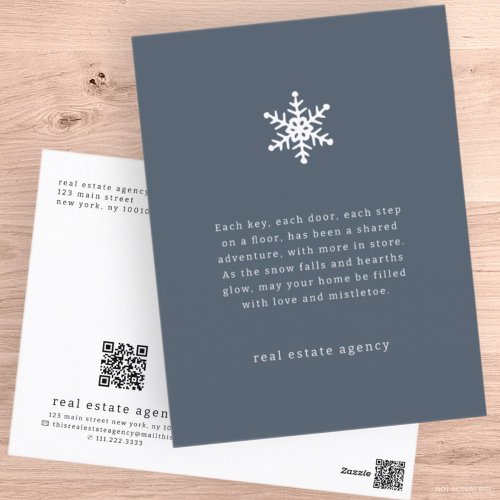 Modern Snowflake Real Estate Business Holiday Postcard