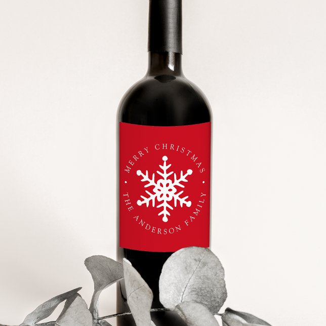 Modern Snowflake Red Holiday Wine Label (Creator Uploaded)