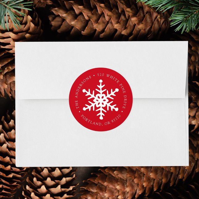 Modern Snowflake Red Return Address Label (Creator Uploaded)