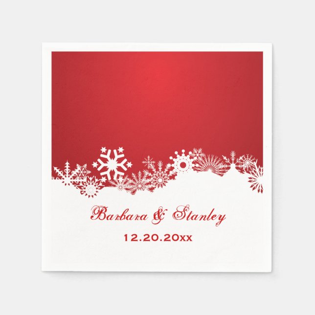 Modern Snowflake red white winter wedding Napkins (Front)