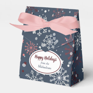 Modern Snowflake Stars Confetti Navy Blue Holiday Favor Boxes