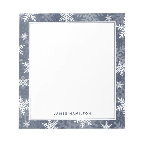 Modern Snowflake Winter Holiday Gray White Classy Notepad