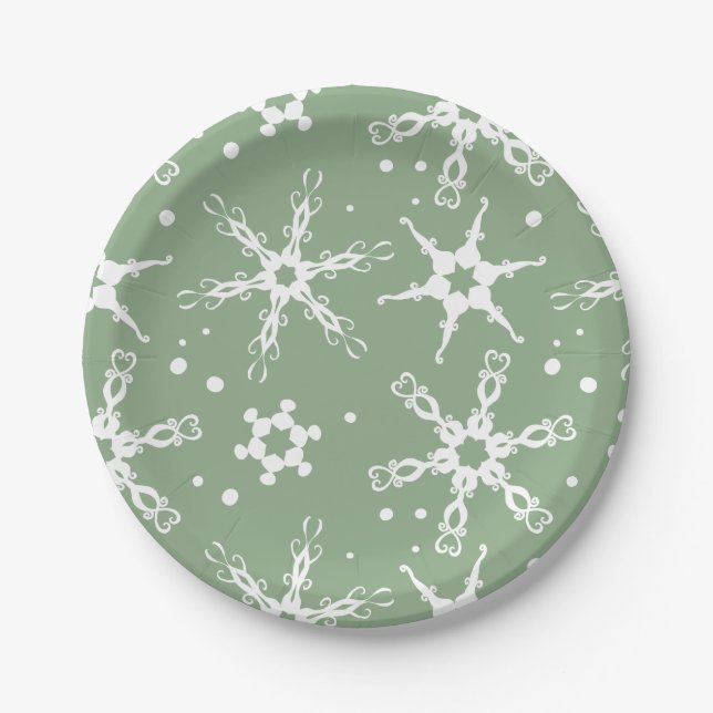 Modern Snowflake Winter Holiday Paper Plate (Front)