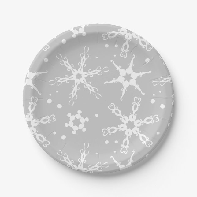 Modern Snowflake Winter Holiday Paper Plate (Front)