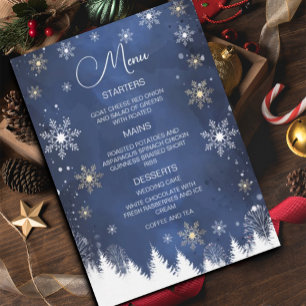 Modern Snowflake Winter Navy and Gold Wedding Invitation