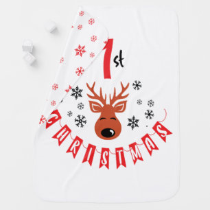Modern Snowflakes and Reindeer First Christmas Baby Blanket
