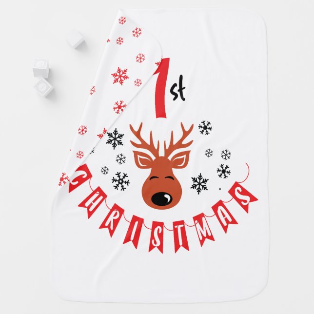 Modern Snowflakes and Reindeer First Christmas Baby Blanket (In Situ)