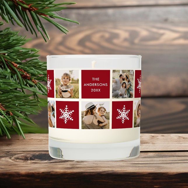 Modern Snowflakes Burgundy 10 Photo Collage Scented Candle (Creator Uploaded)