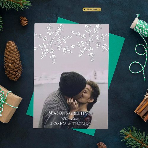 Modern Snowflakes Christmas Photo Real Foil Holiday Card