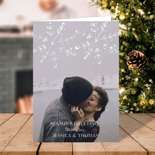 Modern Snowflakes Christmas Photo Real Foil Holiday Card