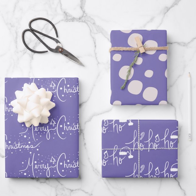 Modern Snowflakes Christmas Snow Snowflake Purple Wrapping Paper Sheets (Front)