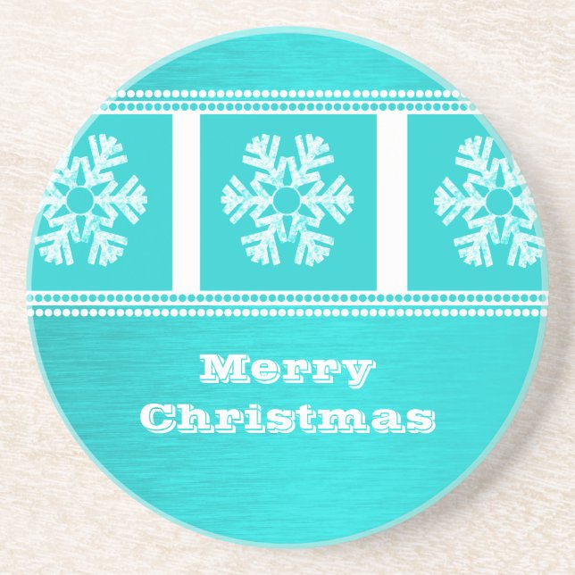 Modern Snowflakes Coaster, Aqua Coaster (Front)