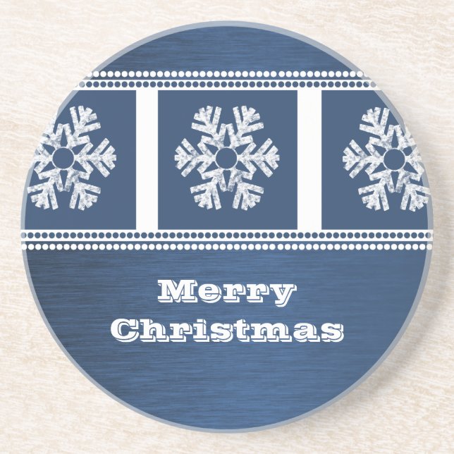 Modern Snowflakes Coaster, Blue Sandstone Coaster (Front)