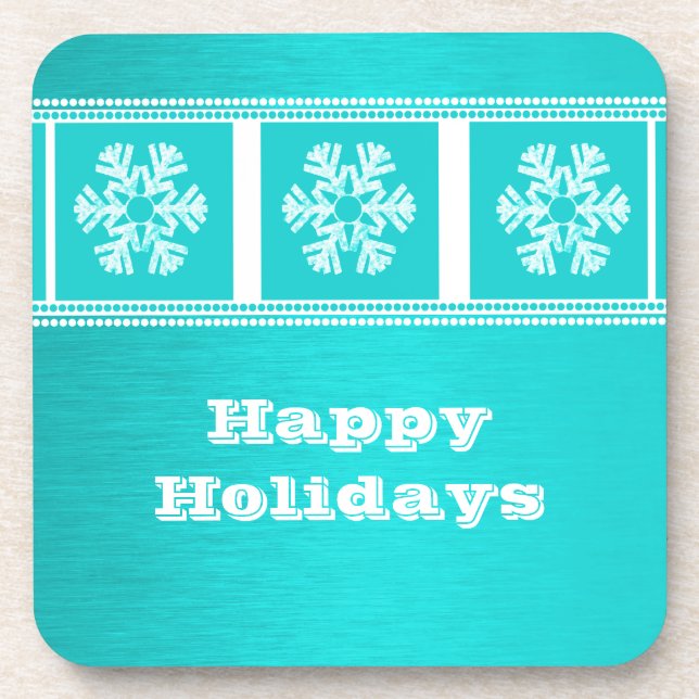 Modern Snowflakes Coaster Set, Aqua (Front)
