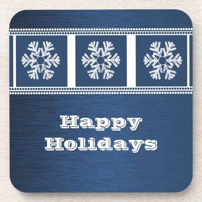 Modern Snowflakes Coaster Set, Blue (Front)