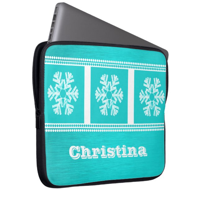 Modern Snowflakes Electronics Sleeve, Aqua Laptop Sleeve (Front Right)