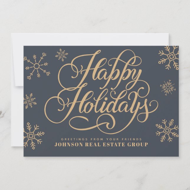 Modern Snowflakes Elegant Typography Holiday Card (Front)