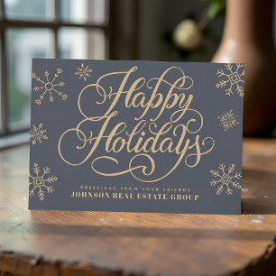 Modern Snowflakes Elegant Typography Holiday Card