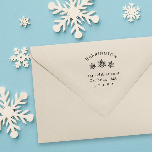Modern Snowflakes Family Winter Return Address Rubber Stamp