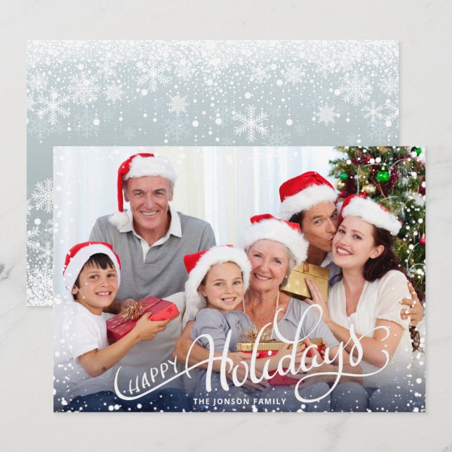 Modern Snowflakes Frame Christmas PHOTO Holiday Card (Front/Back)