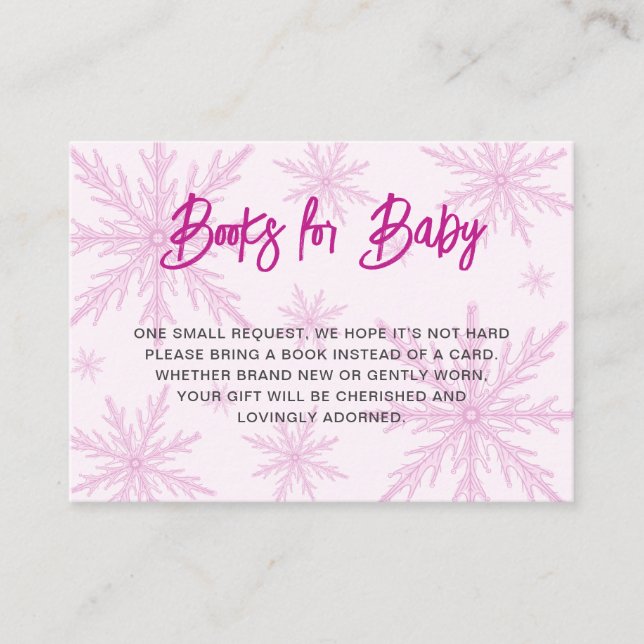 Modern Snowflakes Girl Baby Shower Book Request Enclosure Card (Front)
