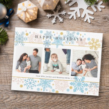 Modern Snowflakes Happy Holidays Card