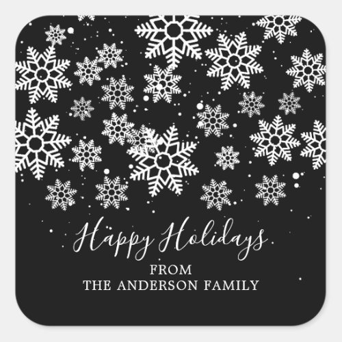 Modern Snowflakes Happy Holidays Square Sticker