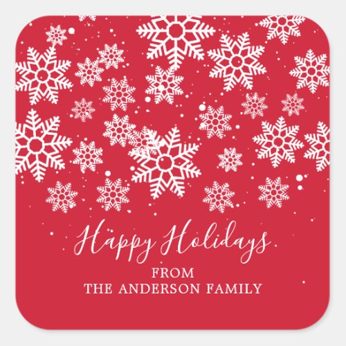 Modern Snowflakes Happy Holidays Square Sticker