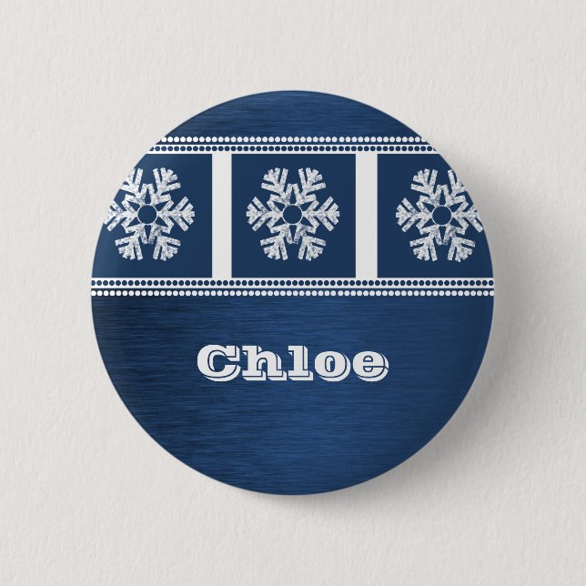 Modern Snowflakes Holiday Button, Royal Blue Pinback Button (Front)