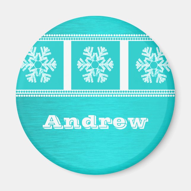 Modern Snowflakes Holiday Magnet, Teal Magnet (Front)