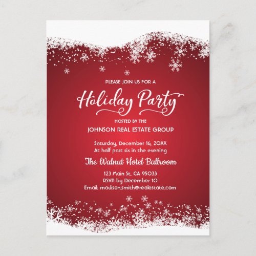 Modern Snowflakes  Holiday Party Invitation Postcard