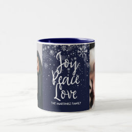 Modern Snowflakes Holiday Photo and Name  Two-Tone Coffee Mug