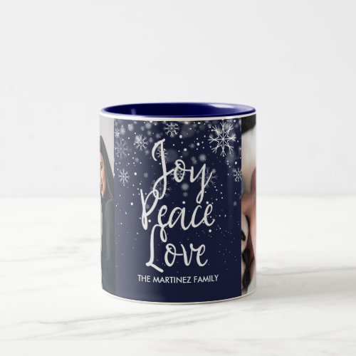 Modern Snowflakes Holiday Photo and Name  Two_Tone Coffee Mug
