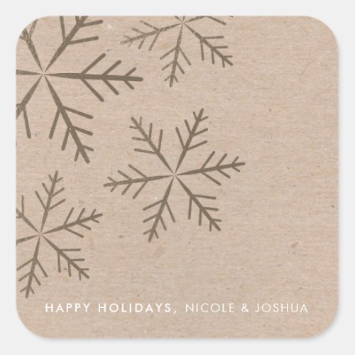 Modern Snowflakes Kraft and Faux Foil Holiday Square Sticker