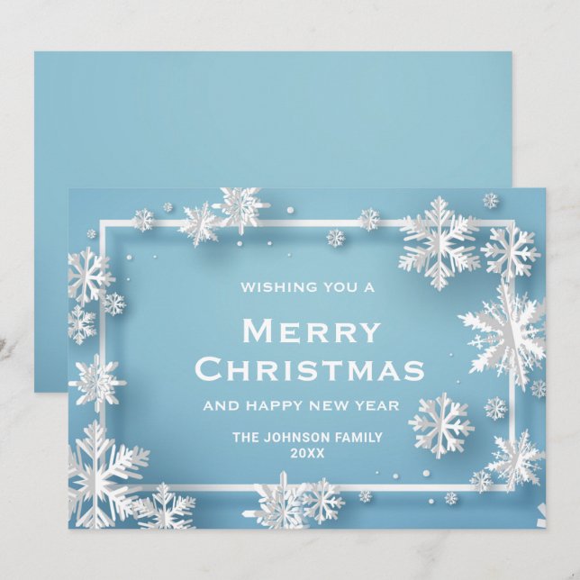 Modern Snowflakes Merry Christmas Greeting Holiday Card (Front/Back)